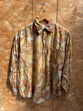 Vintage 90s Mustard Yellow Brown Abstract Print Long Sleeve Button Up Ugly Shirt Size L